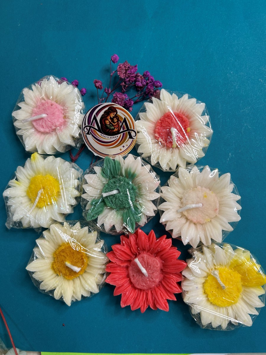 Sunflower candles arranged together