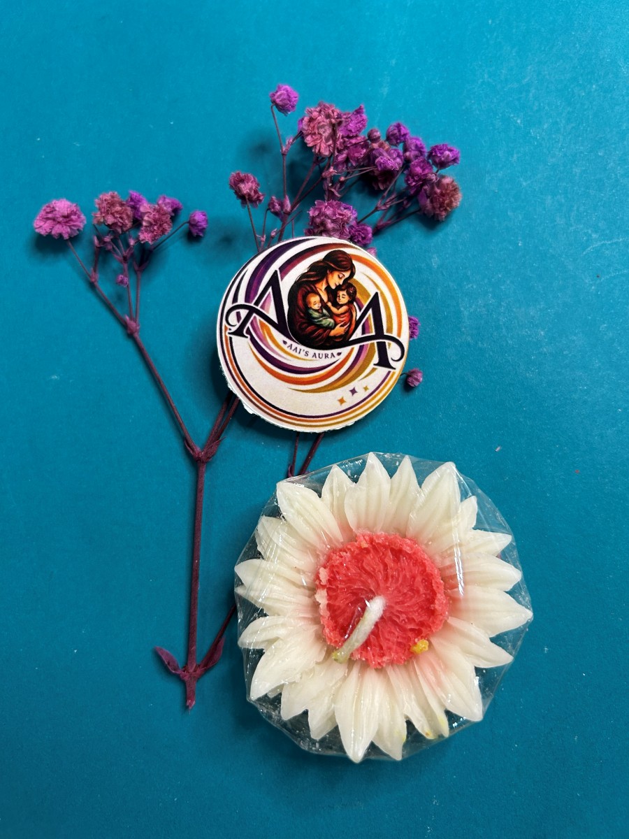 Second view of a single red sunflower candle