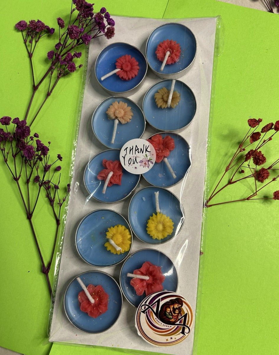 Second view of the blue ten-piece tea light pack